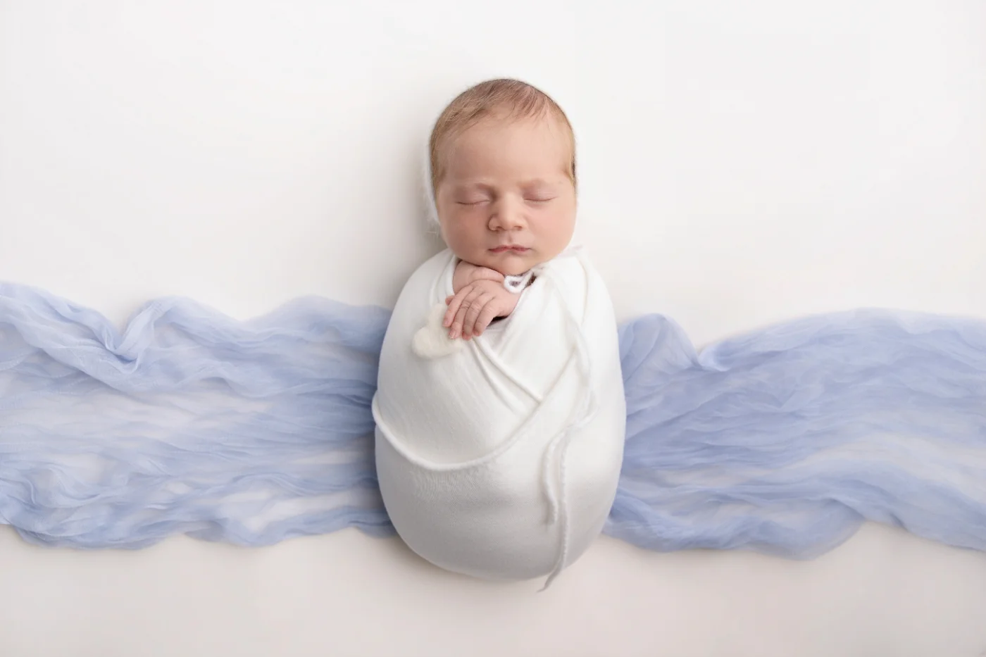 Sleeping newborn beside dried bunny-tail grasses